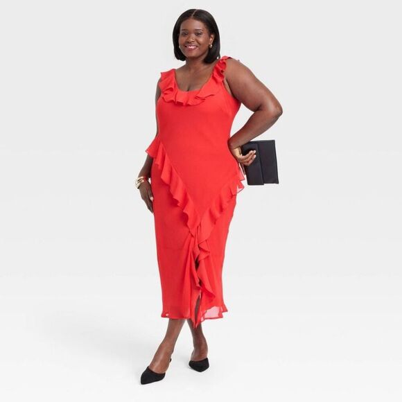 A New Day - Women's Ruffle Slip Dress - A New Day Red XXL Red - Picture 3 of 4